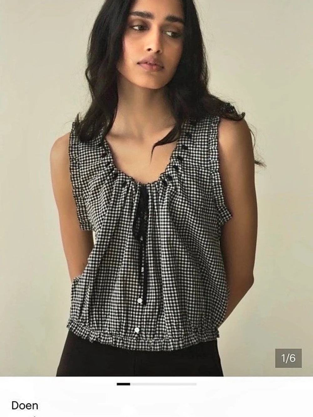 Doen Traveler top in La Maddalena Gingham Blouse Black & White Small